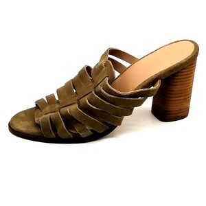 Crevo Shoes Womens Hazelle Green 9 Leather Slide Sandal High Heel Dressy NEW